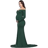 VSNOW Maternity Elegant Fitted Maternity Gown Long Sleeve Slim Fit Maxi Photography Dress for Photoshoot Pregnant Dress
