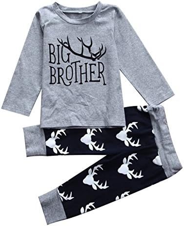 Boys Big Brother T Shirt Match Little Brother Baby Bodysuits Deer Pants Xmas Outfits (4T, Big)