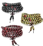 Besteel 3 PCS Mens Womens Wood Necklace Chain Bracelets 108 Buddhist Strand Wood Prayer Beads Sandalwood Link Wrist