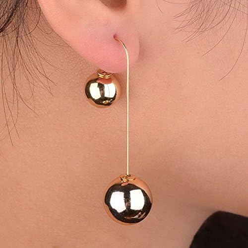 Prom Gold Plated Double Ball Two Sided Faux Pearl Dangle Bubble Earrings