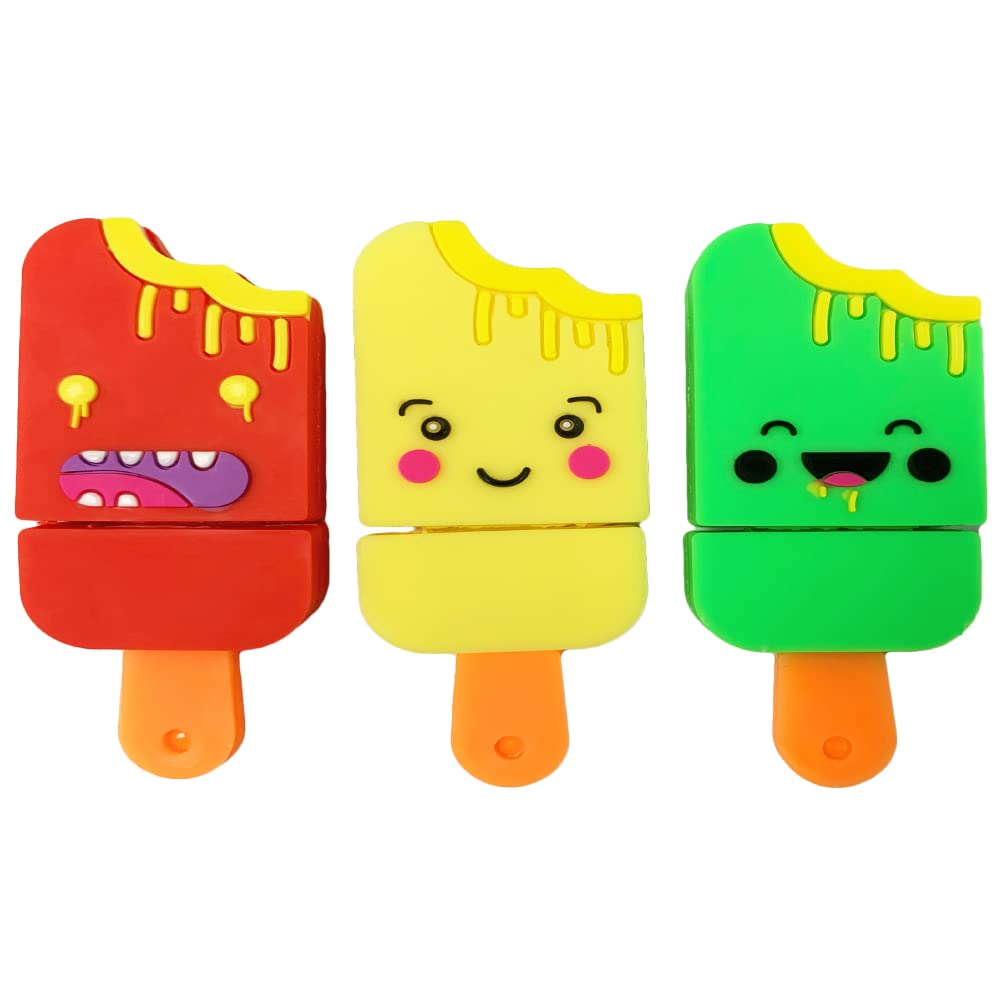 USB Flash Drive Pack of 3 Pcs (32GB x 3), BorlterClamp Cute Popsicle-Shaped Memory Stick Novelty USB Drive Pendrive