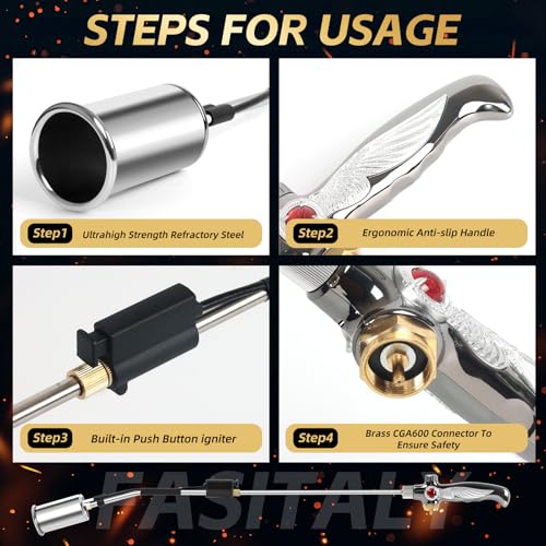 RUBDARK Propane Torch Weed Burner, High Output Weed Torch Flamethrower, 37" Heavy Duty Detachable Blow Torch for Garden,Wood,Stumps,Melting Ice,Snow Removal,Roofing,Camping,Outdoor (Tank Not Included)