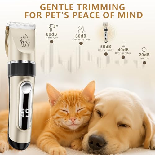 Professional Dog Clipper Waterproof IPX7 Silent LED Display | Cordless Pet Clipper, USB Rechargeable, 6 Guide Combs, Ceramic Blade Adjustable in Size