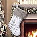 HAUMENLY Luxury Silver Christmas Stocking, Shiny Sequin Tree Pattern, Xmas Sock Present Stuffer, Holiday Decoration for Home