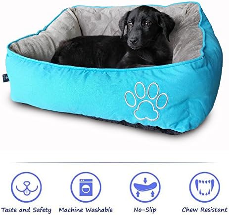 WarmShe Pet Bed for Dogs and Cats, Ultra-Soft Warm Paw Print Pet Bed Sofa Water Resistant with Removable & Washable Cover