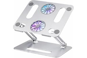 Adjustable Aluminum Laptop Cooling Stand with Dual Fans – Ergonomic Foldable Desk Riser for 10–17.3" Laptops (Silver)