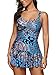 Zando Women Swimdress Tummy Control One Piece Swimdresses for Women Swim Dress Swimwear Slimming Skirt Swimsuits Bathing Suit Dress Floral Blue L (US 10-12)
