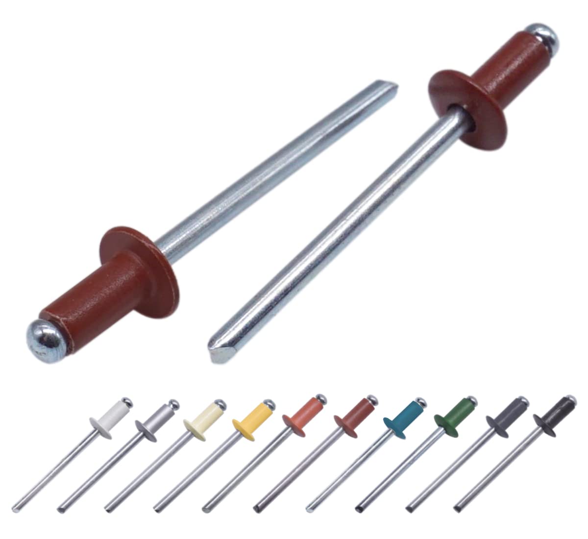 (Pack of 100 pcs) Painted Blind Rivets 3.2 x 8 mm, Dome Head, DIN 7337, Aluminum Rivet and Steel Mandrel, Pop Rivets (100, Oxide Red RAL 3009)