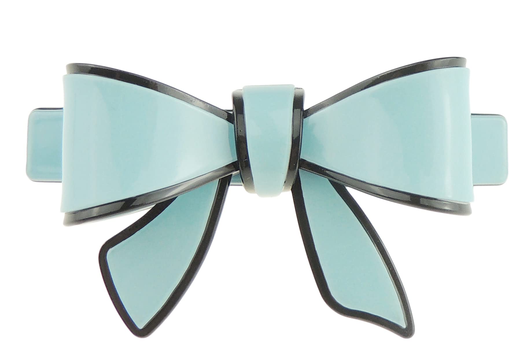 Womens Girls School Retro Wedding Bridal Party Evening Ponytail Fine Hair Accessories Occasion Barrette Hairpin Grip French Metal Spring Clip Candy Colour Pastel Acetate Ribbon Bow (Baby Blue)