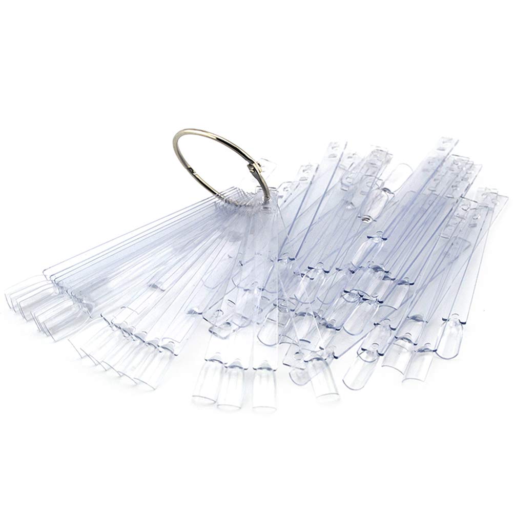 JASSINS 50 Pcs Clear Fan-shaped Nail Swatch Sticks Nail Polish Display Board False Nail Art Practice Sticks With Metal Screw Split Ring : Beauty