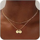 Turandoss Initial Necklaces for Women, Dainty 14K Gold Plated Layered Two Letter A-Z Stack Disc Initial Layered Necklace Trendy Birthday Personalized Friendship Gifts for Women Teen Girls Jewelry