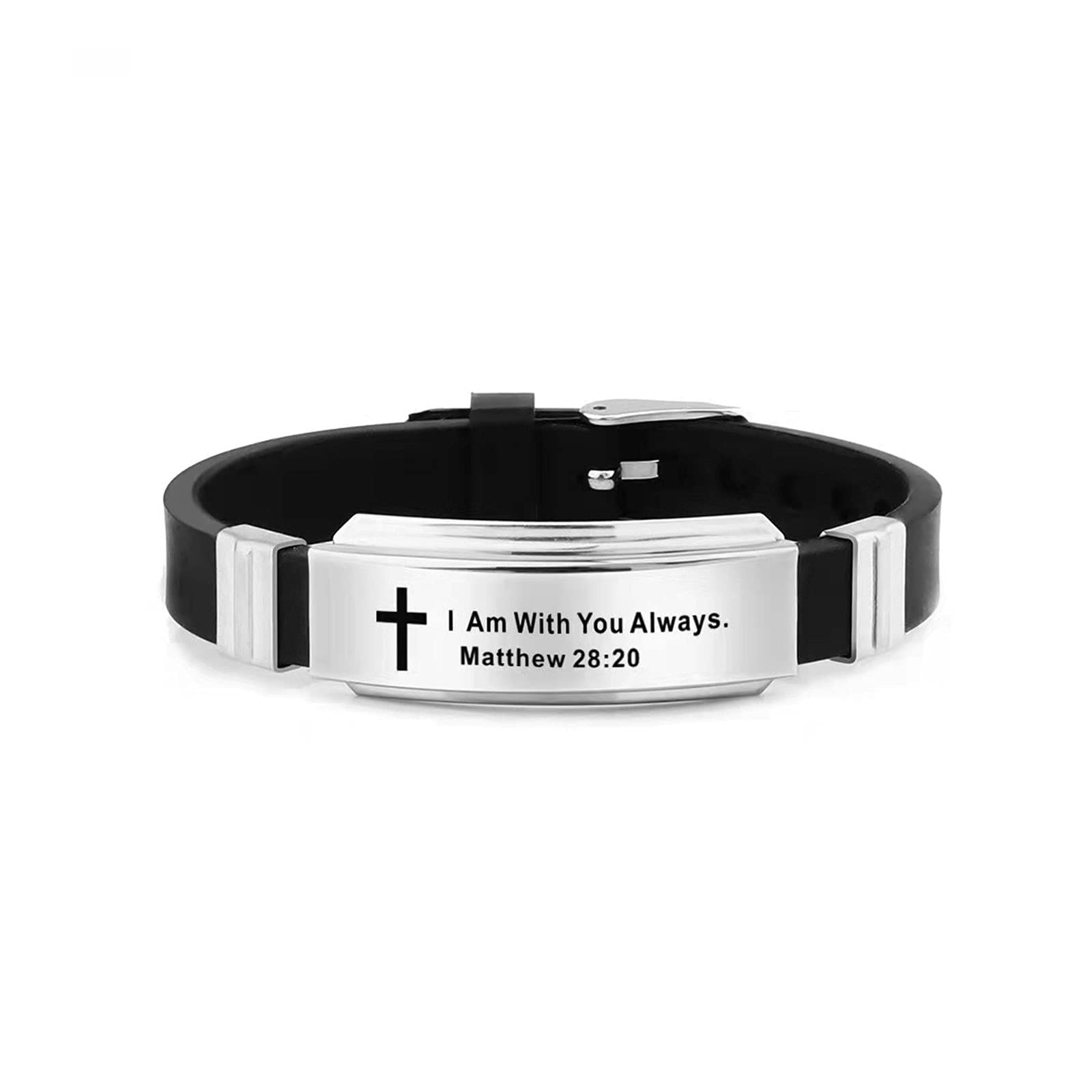 KunBead Jewelry Mens Cross Religious Christian Silicone Engraved Bracelet Wristbands with Scripture Quote Bible Verse Inspiring Gift for Women