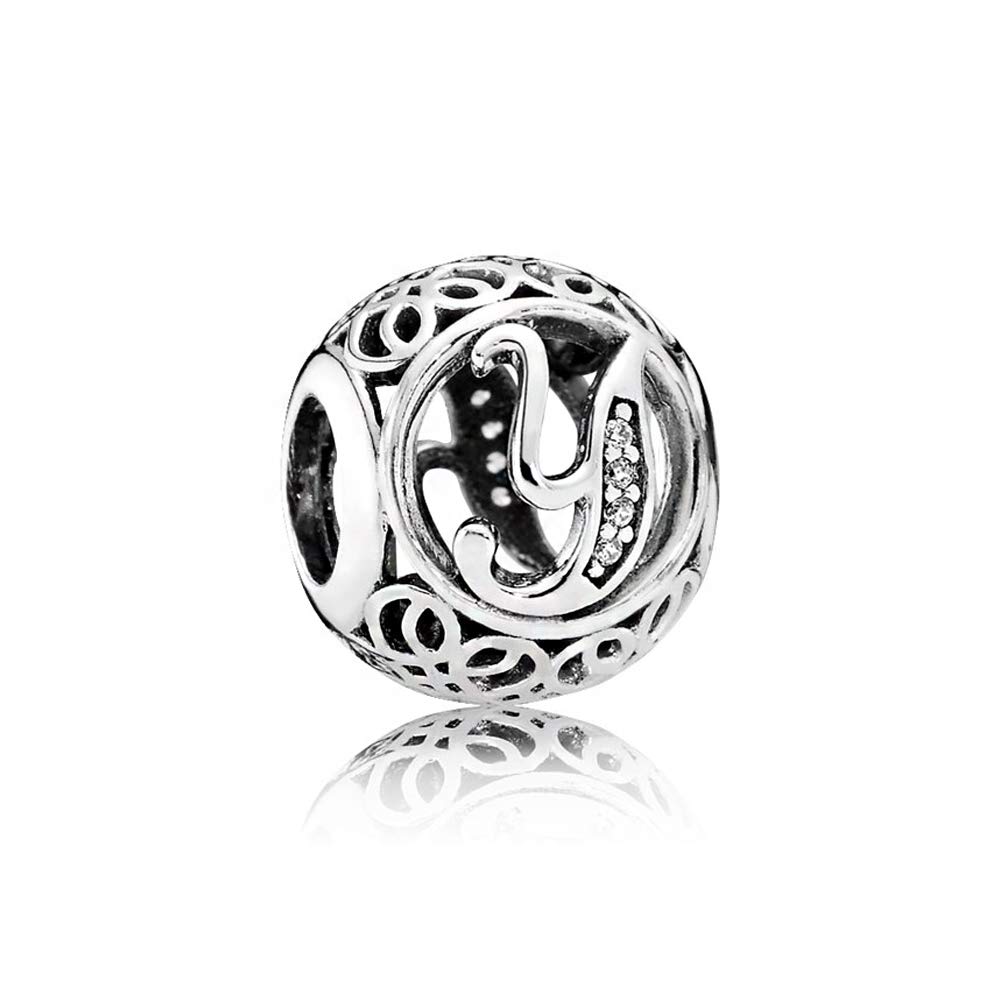 NINGAN Letter Alphabet Charm 925 Sterling Silver Charms Fits European Bracelets Compatible (Y)
