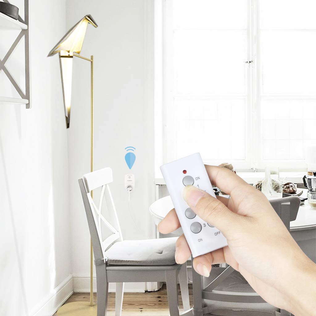 FLOUREON Wireless Remote Control Sockets Programmable Electrical Plug Outlet Switch for Household Appliances, Bedroom Kitchen Lights, up to 30m/100ft Operating Range (3pack, White)