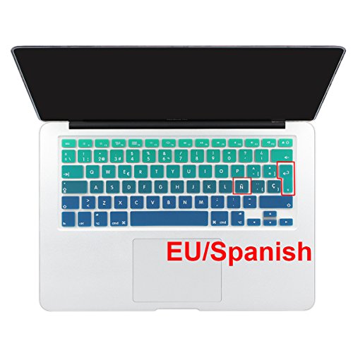 Batianda Spanish ESP New Ombre Color Keyboard Cover Protector Waterproof Silicone Skin for MacBook Air 13" Mac Pro 13" 15" 17" (with or without Retina Display) (Green Gradient)