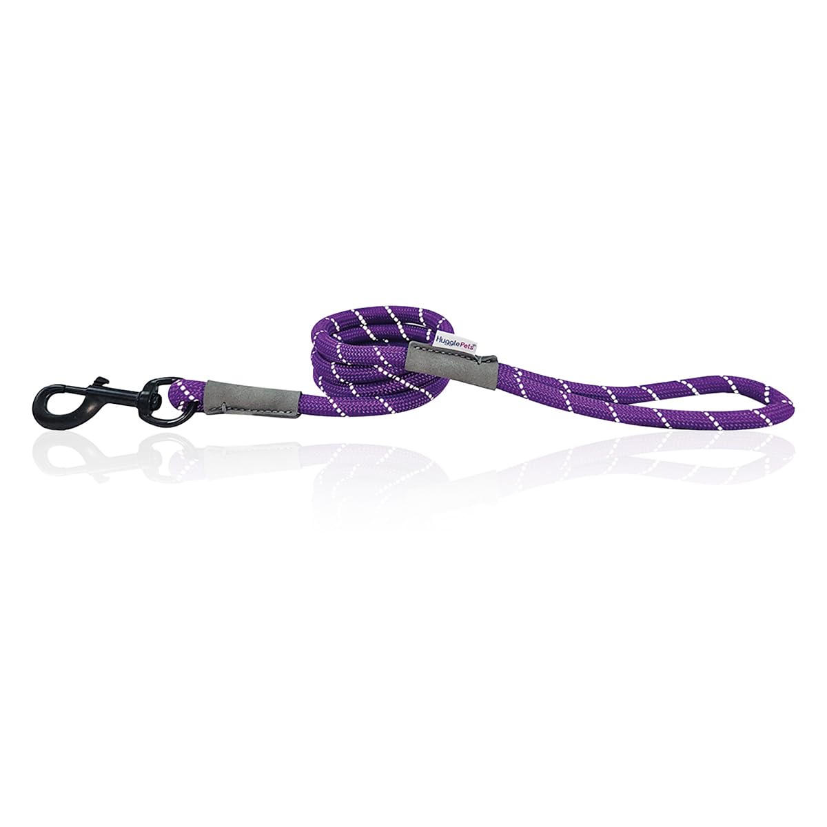 HugglePets Reflective Rope Dog Lead - Purple (107cm x 1cm) High Visibility Weatherproof Lead for Dogs with Reflective Stitching & Easy-to-Attach Metal Swivel Trigger.