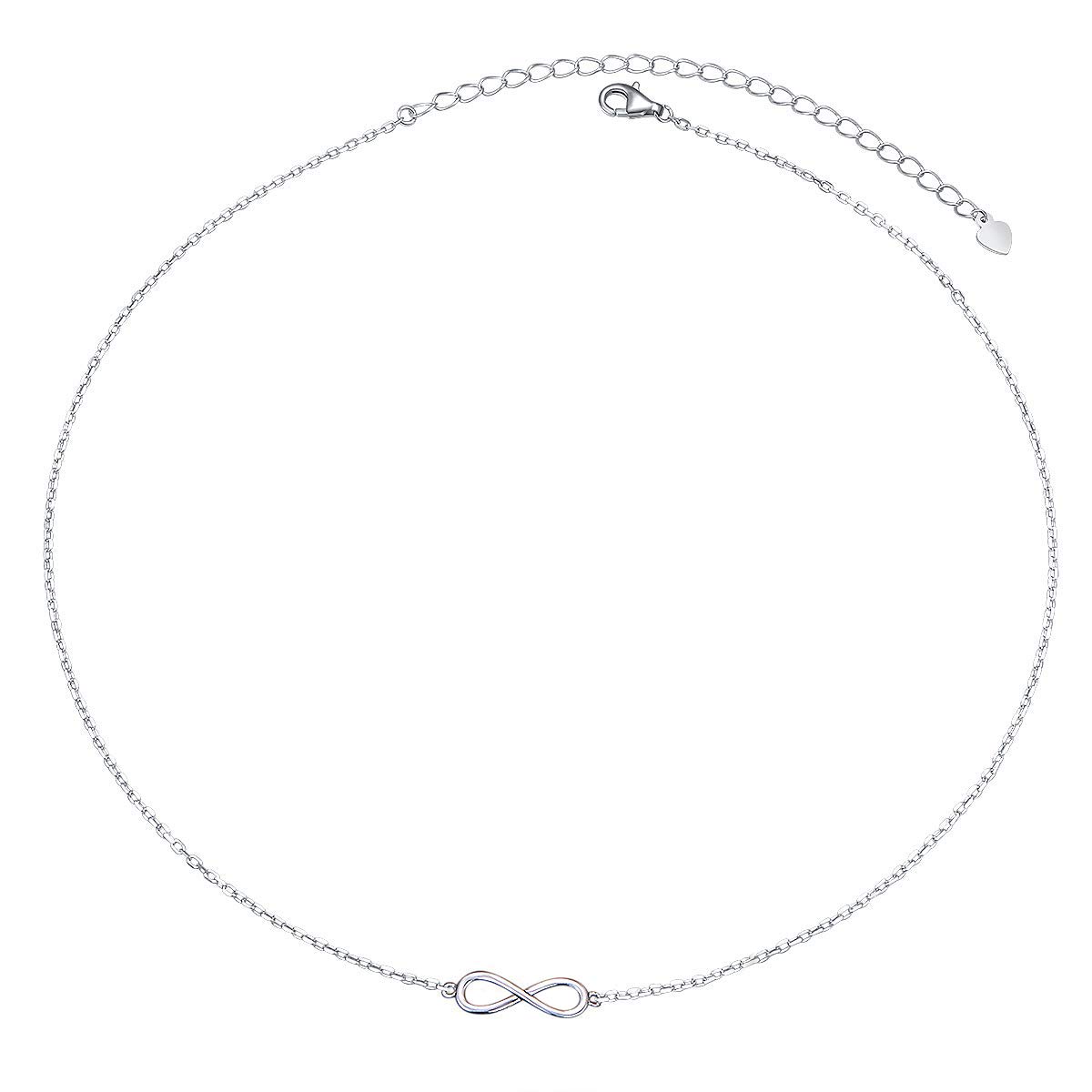 Flyow Dainty Infinity Choker Necklace for Women Teens Girls 925 Sterling Silver with Adjustable Silver Chain (Infinity)