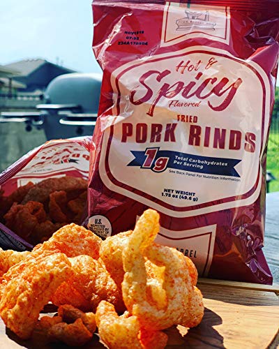 Pork Barrel Pork Rinds, Four 1.75 oz Bag Variety Sampler - Keto Friendly Snack Low Carb, Salty Chicharrones - Original, BBQ, Hot & Spicy, Salt and Vinegar - use as Pork Rind Breadcrumb
