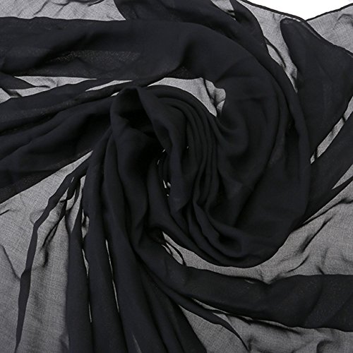 CHIC DIARY Women Chiffon Pareo Beach Wrap Sarong Swimsuit Scarf Cover Up for Vacation (Pure Black)