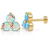 FANSING Tiny Flower Birthstone Earring Cubic Zirconia Flat Back Earrings for Women Small Stud Earrings for Cartilage Helix