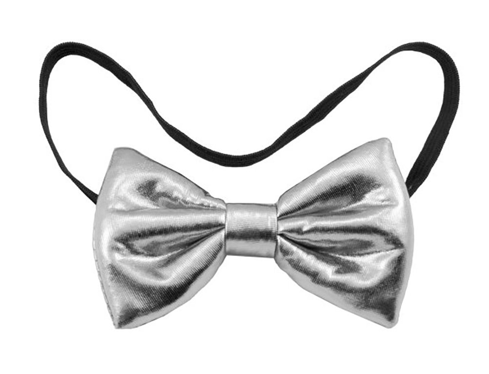 Bow Tie Metallic Silver, Novelty Fancy Dress Item with Elastic Fastening