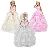 E-TING Handmade Clothing Lace Evening Dress Set 3pcs Doll Accessories Party Gown Dresses for Barbie Fashionista Dolls