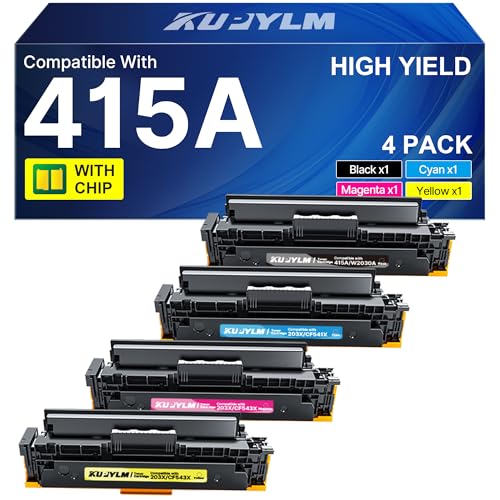 KUPYLM 415A Toner with Chip Compatible with HP 415A 415X for LaserJet Pro MFP M479fdw MFP M479fdn M479 M454dw M454dn M454 W2030A W2031A W2032A W2033A (Black Cyan Magenta Yellow, Pack of 4) )