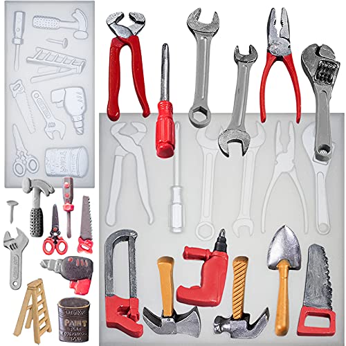 Construction Tools Fondant Silicone Molds Set for Chocolate Candy Sugarcraft Cupcake Topper Cookie Decorating, Epoxy Resin Soap Clay Wax Craft 0.5-2.5inch Small