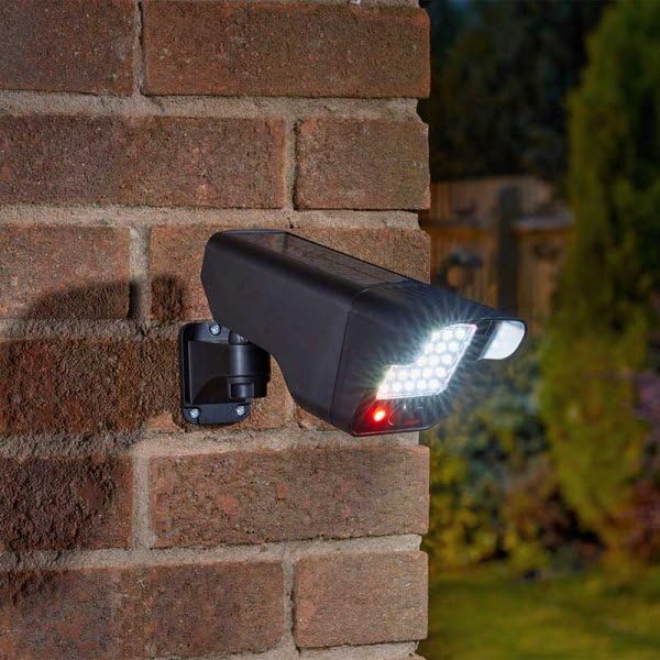 Garden Mile Dummy CCTV Camera Outdoor PIR Solar Decoy Fake Camera and Floodlight - Motion Activated Security Light - Waterproof with Blinking Flashing Red Light - Black