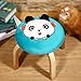 ACE2ACE Round Wooden Stool, Panda Cartoon Wooden Ottoman Stool, Tufted Velvet Stool, Ottoman Footrest Stool with Cute Pattern, Blue