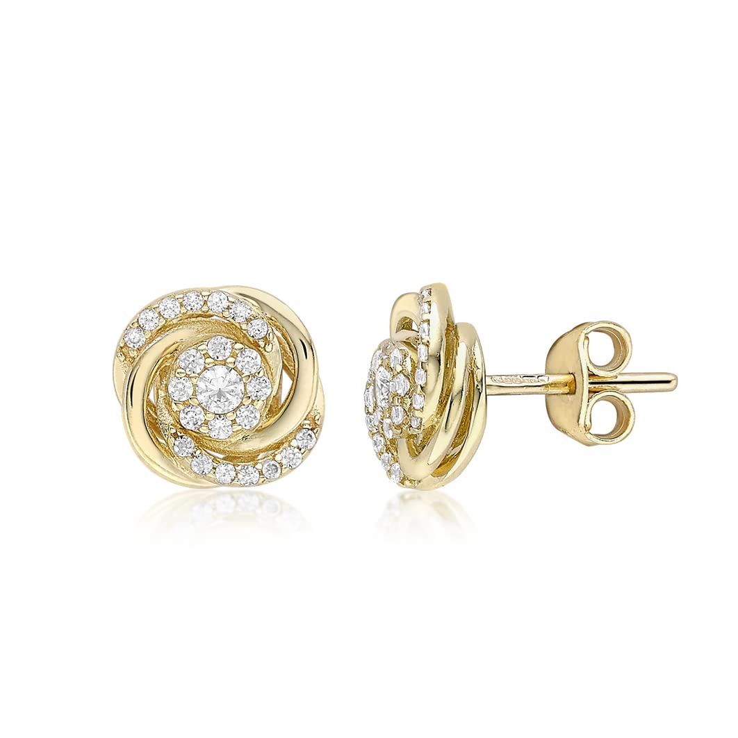 CARISSIMA Women's 9 ct Yellow Gold Cubic Zirconia 9 mm Rose Stud Earrings