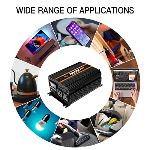 NGNWOB Power Inverter Truck Inverter Rate 1200W DC to AC 12V to110V