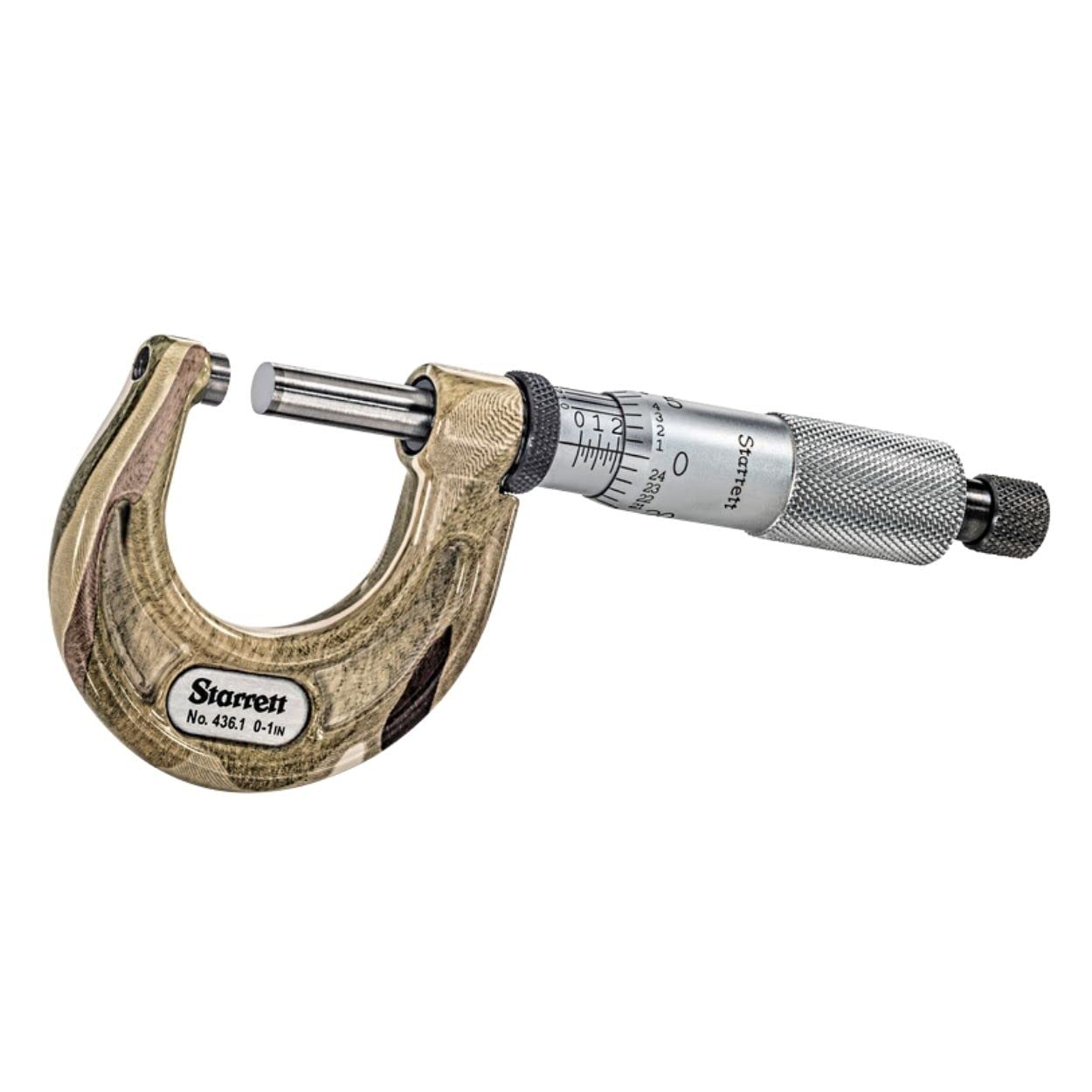 Starrett T436.1XRL-1 Outside Micrometre, Ratchet Stop, Lock Nut, Carbide Faces, 0-1" Range, 0.0001" Graduation, +/-0.00005" Accuracy