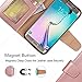 Galaxy s6 Edge Case, Arae Samsung Galaxy S6 Edge [Wrist Strap] Flip Folio [Kickstand Feature] PU Leather Wallet case with ID&Credit Card Pockets (not for S6 and s6 Edge Plus) - Rosegold