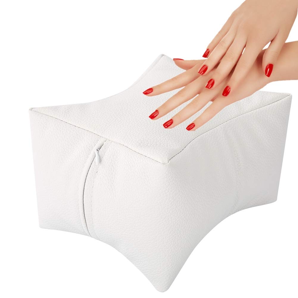 3 Colors Nail Care Pillow, Soft PU Hand Foot Rest for Manicure Pedicure Home Salon Use, Arm Support Cushion for Nail Art Design (White)