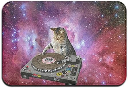 Usie2s DJ Space Cat Coral Velvet Memory Foam Mats Non-Slip Kitchen Mats, Bath Mats,Welcome Door Mat, Doormat Indoor/Outdoor 15.7" X 23.6"