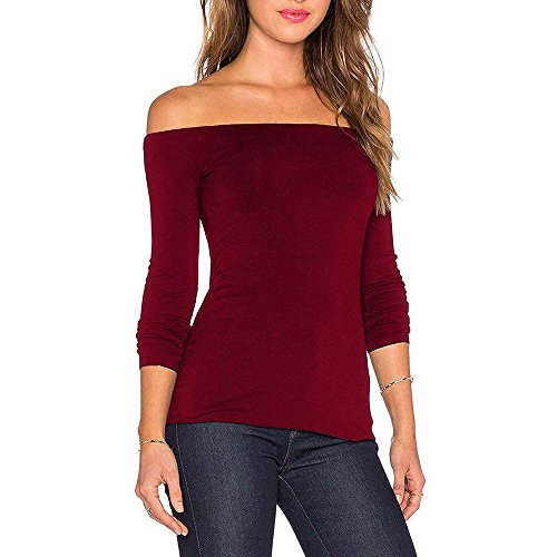 Pumsun Womens Long Sleeve Off Shoulder Solid Color Top Casual Tops Blouse Shirt