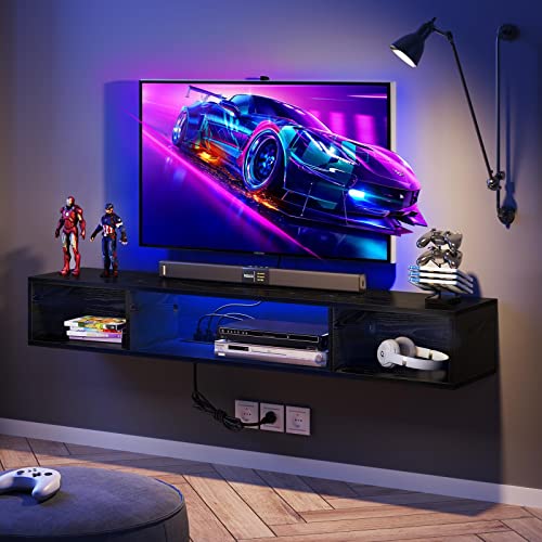 Rolanstar Wall Mounted TV Stand with Power Outlet, Media Console Stand