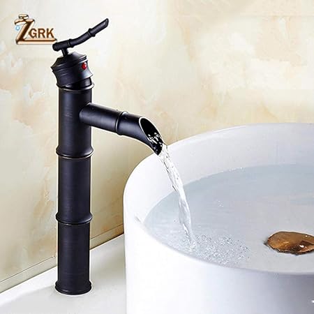 WANDOM Grifo de fregadero de baño de cascada de latón negro Recipiente