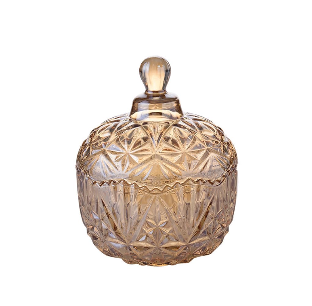 1PCS 260ML Crystal Glass Candy Dish Jar with Diamond Faceted Design and Crystal Lid - Sugar Bowl, Wedding Candy Buffet, Kitchen Storage Jar for Home, Office Desk, Gift