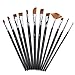NGwall Paint Brush Set Round MultipurposeTip Nylon Hair Stylist Acrylic Watercolor Painting, Easy to Clean (12 Black)