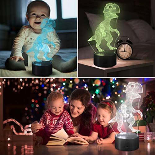 Ltteaoy 3D Dinosaur Night Lights for Kids, Dinosaur Toys for Boys, 7 Colors Changing Dinosaur Lamp Decor Bedside Lamp with Remote Control for Living Bedroom, Best Dinosaur Gifts Toys for Boys Girls