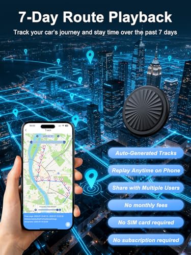 GPS Car Locator Without Subscription, GPS Tracker for Car Compatible with iOS and Android, Waterproof IP67, 7 Days Route Playback, 365 Days Autonomy, Suitable for Cars/Pets/Keys