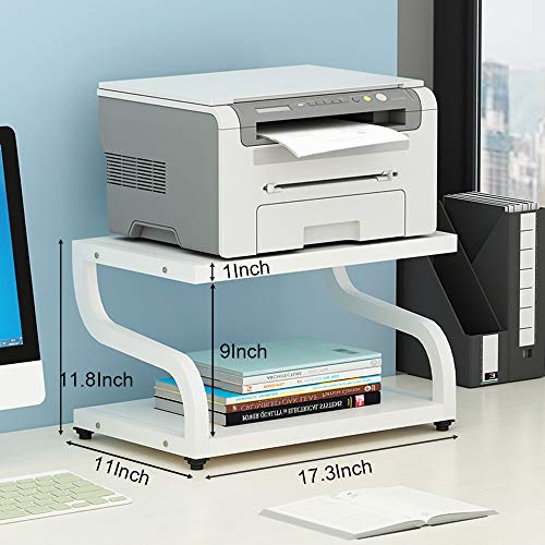 PUNCIA Office Desktop Laser Multifunction Printer Copier Scanner Shelf Stand Rack with Anti - Skid Pads for Desktop Organizer Storage Shelf Double Tier Tray for Microwave Oven Potted Plants(White)