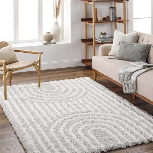 Livabliss Christina Kalba Shaggy Rug, Boho – 160x220 cm, Light Grey & White