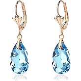 Austrian Crystal Teardrop Leverback Dangle Earrings for Women Fashion 14K Gold Plated Hypoallergenic Jewelry