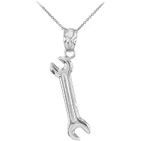 PAMTIER Men's Stainless Steel Biker Wrench Tool Pendant Necklace - Adjustable 60mm Pendant With 19.6" Chain
