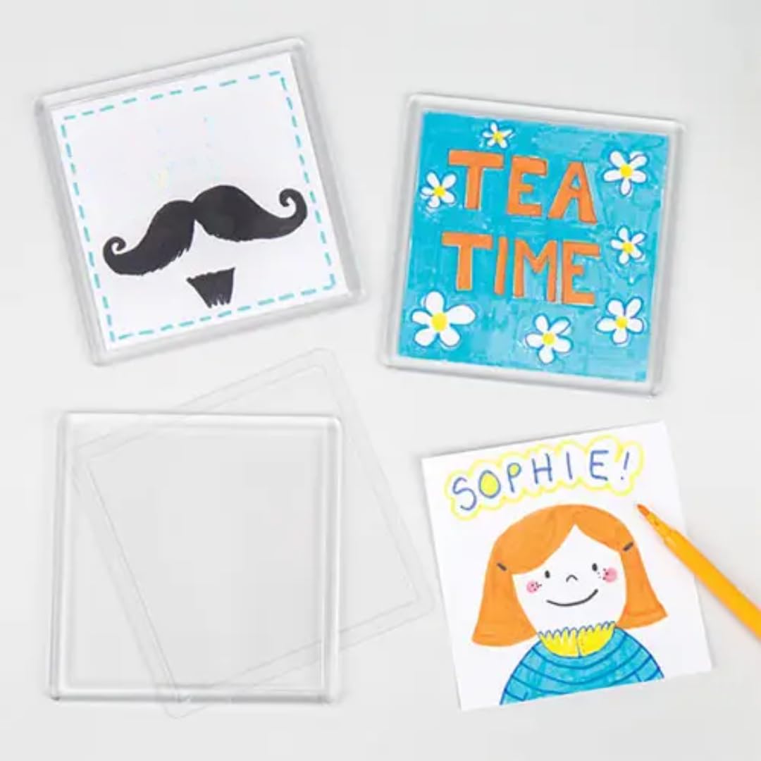 Baker Ross E758 Acrylic Drinks Coaster Kit for Children to Personalise, Paint & Decorate for Gifts(Pack of 6), White, 8.9cmx8.9cm