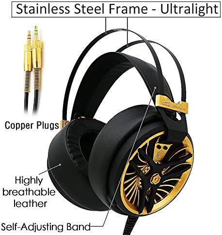 MarkFive MK3 High Quality Light and Comfortable Gaming Stereo Headset Hi-Fi Gaming Over-ear Headphones Black Gold Color with Internal Mic for PC Labtop Xbox PS4