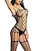 Amoretu Womens Black Striped Crotchless Fishnet Suspender Bodystocking Lingerie black One Size